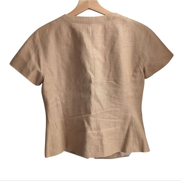 PLANET 💯 Linen Beige Shirt Sleeve Collarless Blazer Size 6 - Picture 4 of 9